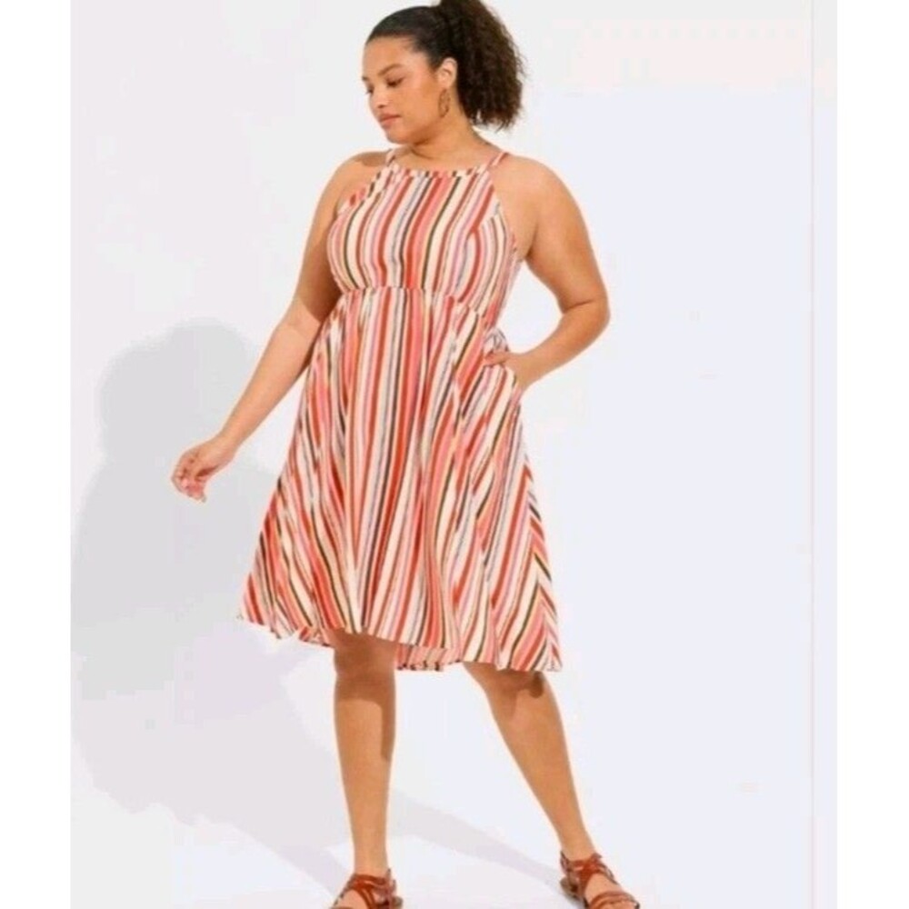 Torrid women’s halter midi dress striped sleeveless romantic Boho Pockets Sz 2x